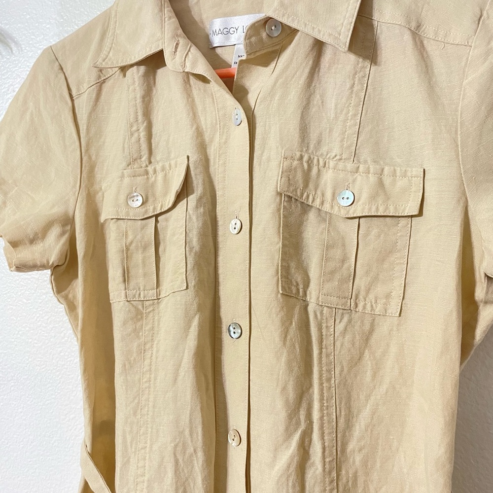 Maggy London Neutral Utility Dress Linen Safari Chic Coastal Size 4 - Picture 2 of 6